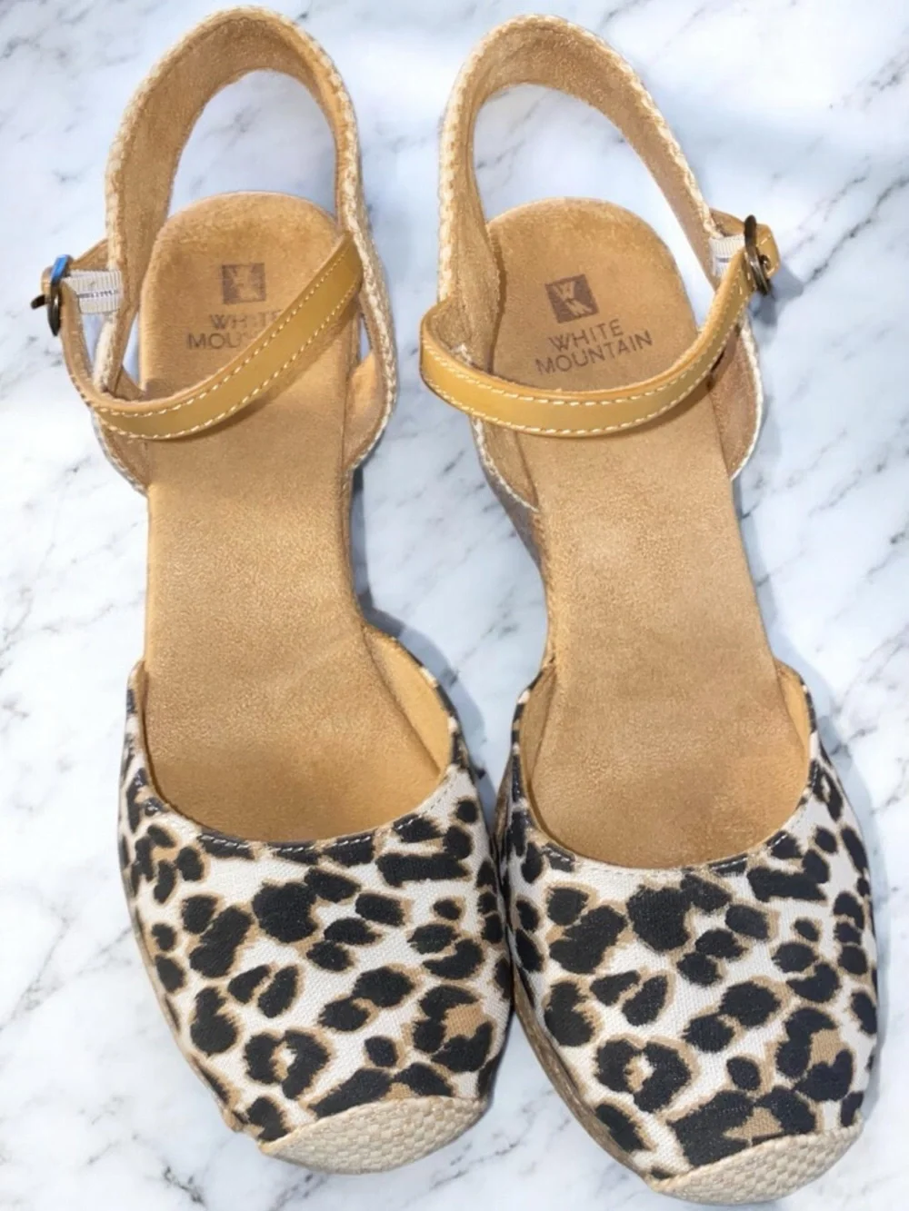 White Mountain Leopard Print Espadrille Wedges animal print sz 6.5